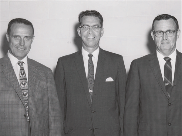 Three managers of the first Select Sires cooperatives. (left to right) Wilbur Goeke, NIBCO, Dick Kellogg, COBA and Marshall Carpenter, KABA